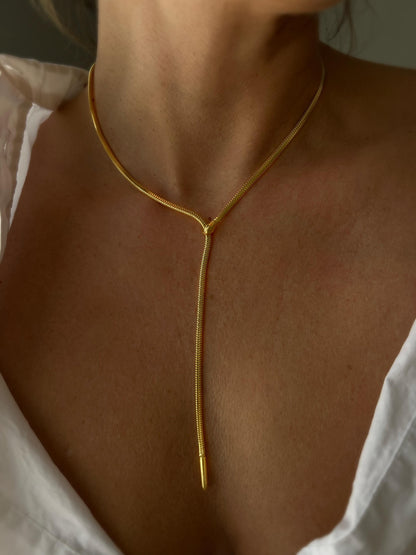 Long chain lariat snake serpent necklace: solid silver 18k gold filled mythological jewelry - KathyRossJewelry