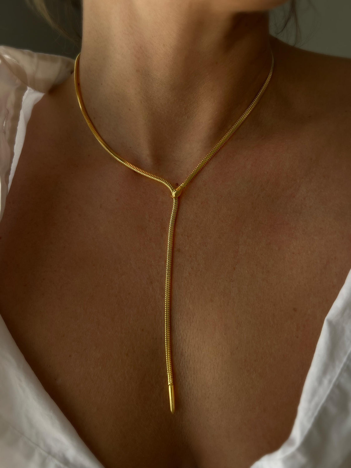 Long silver Lariat Necklace: Gold filled snake Chain - KathyRossJewelry