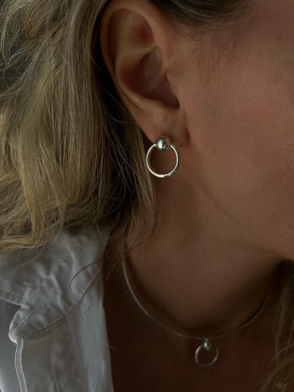 Sterling Silver 925 Hoop Stud Earrings: Minimalist Orb Design - KathyRossJewelry