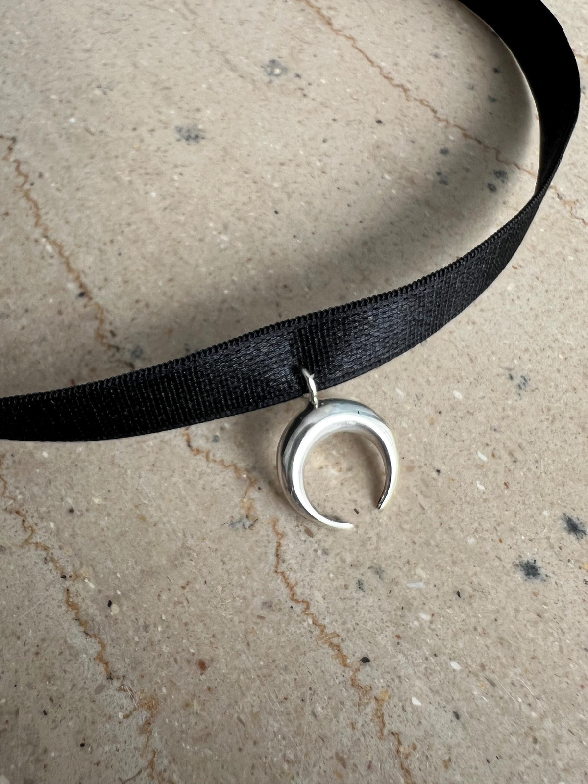 Sterling Silver Moon Choker: Black Velvet Ribbon Necklace - KathyRossJewelry