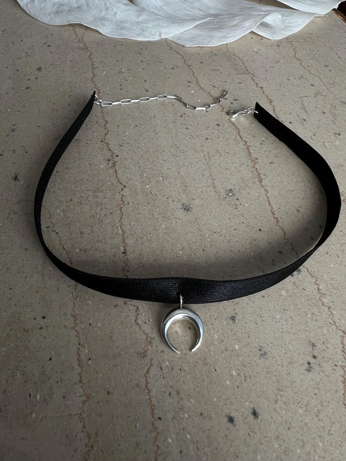 Sterling Silver Moon Choker: Black Velvet Ribbon Necklace - KathyRossJewelry