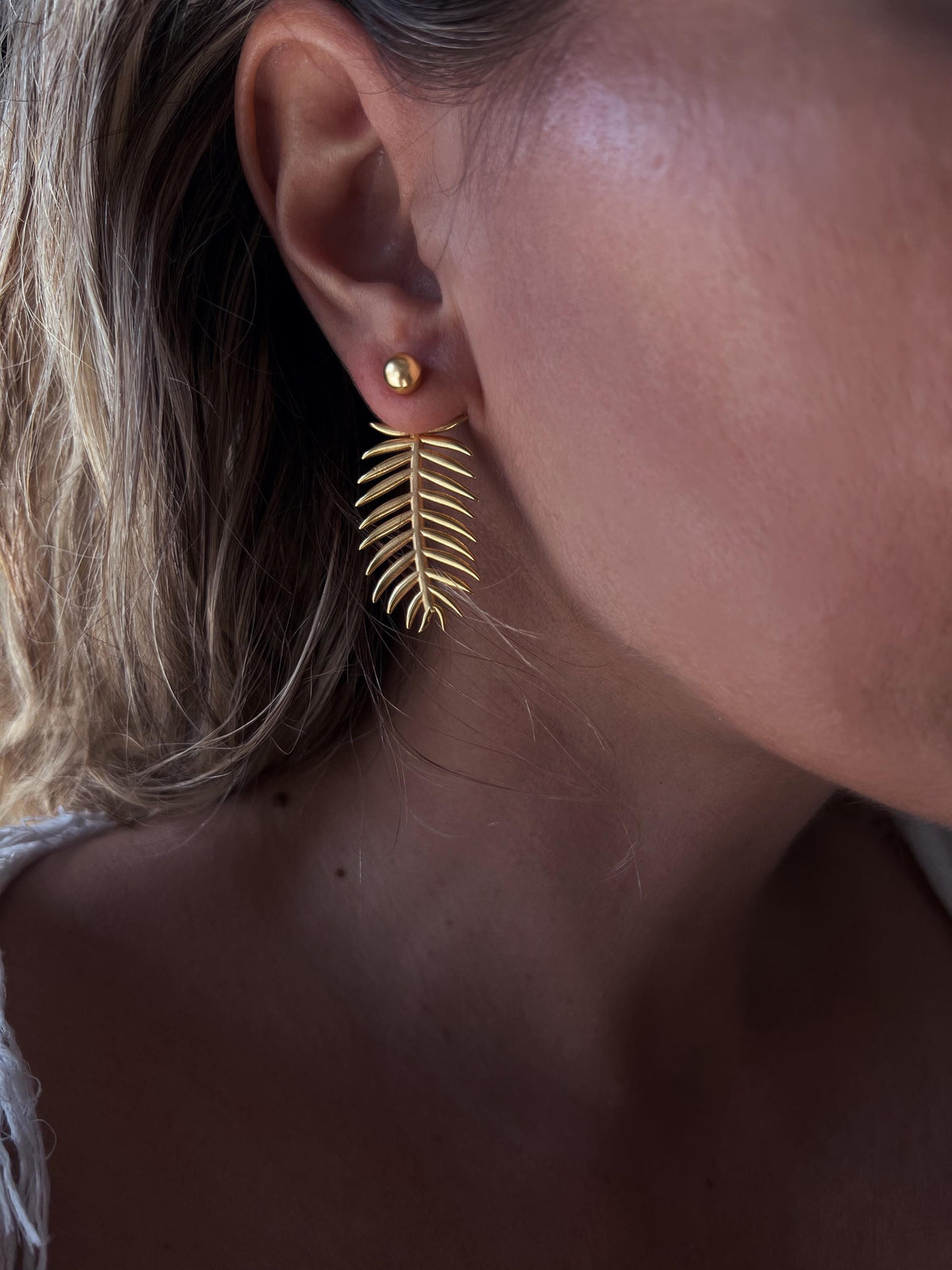 Gold Filled Palm Leaf Earrings: Sterling Silver ear jackets long earrings - KathyRossJewelry