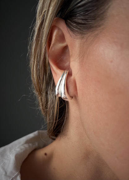 Sterling silver 925 curvy sculptural earrings suspenders , pair ear cuffs for piercing ears - KathyRossJewelry