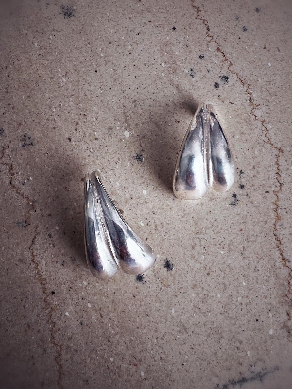 Sterling silver 925 curvy sculptural earrings suspenders , pair ear cuffs for piercing ears - KathyRossJewelry