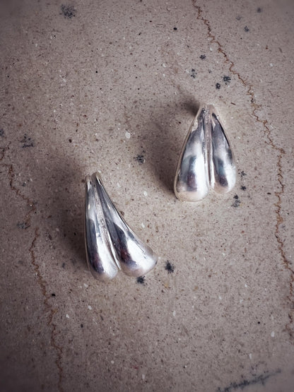 Sterling silver 925 curvy sculptural earrings suspenders , pair ear cuffs for piercing ears - KathyRossJewelry