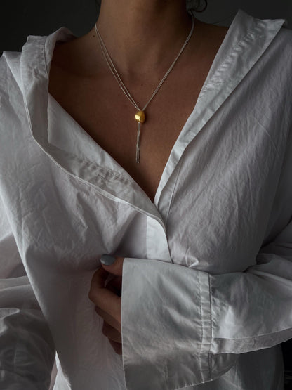 Tassel Sterling Silver Multiple Chains Necklace with geometric ornament - KathyRossJewelry