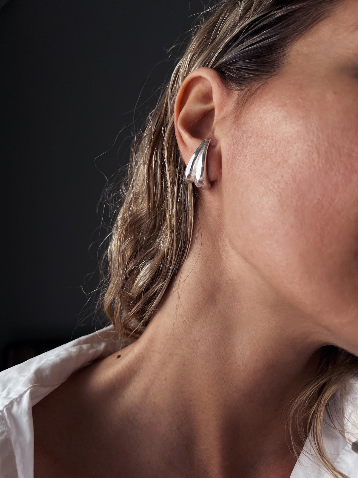 Sterling silver 925 curvy sculptural earrings suspenders , pair ear cuffs for piercing ears - KathyRossJewelry