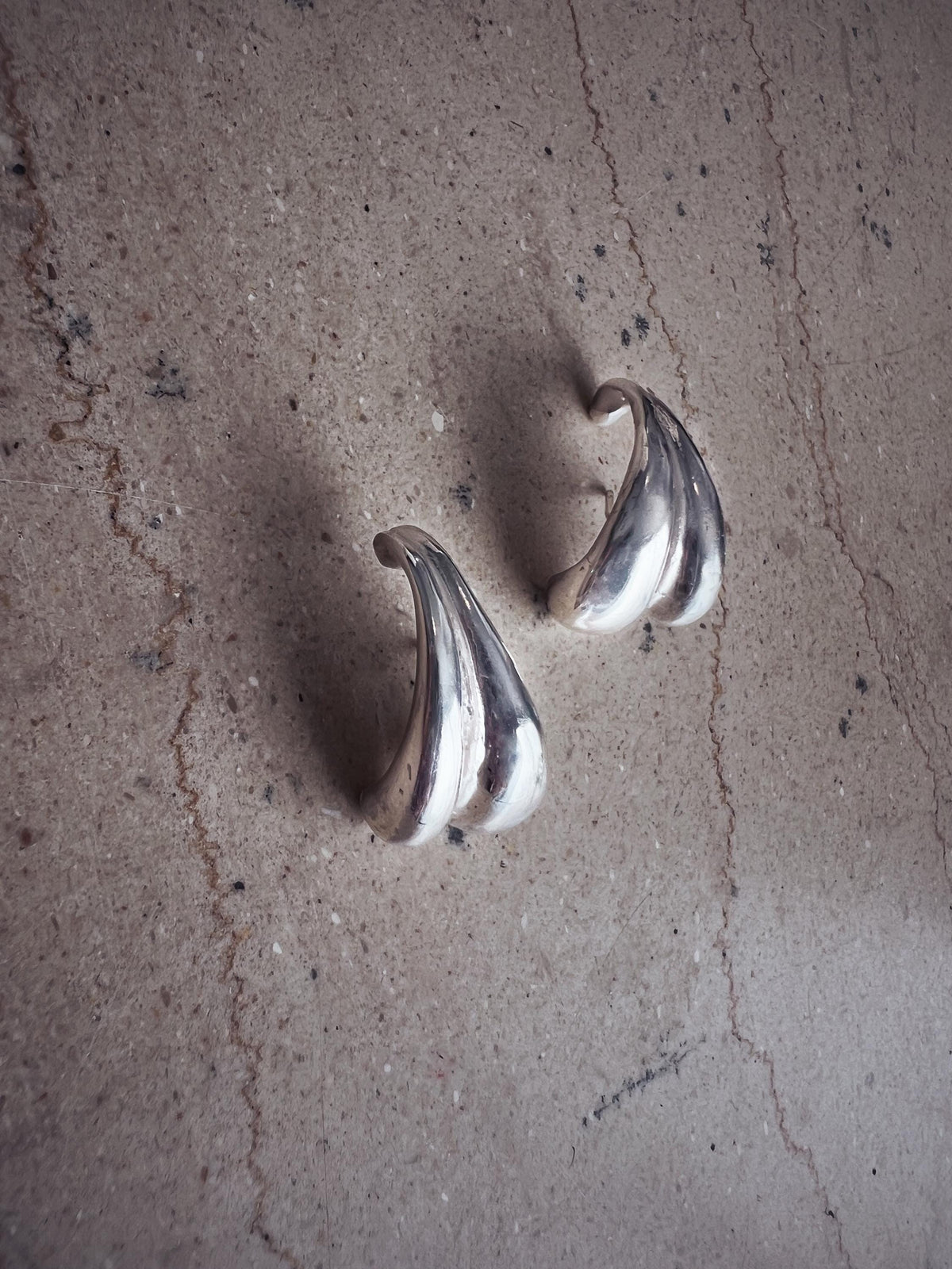 Sterling silver 925 curvy sculptural earrings suspenders , pair ear cuffs for piercing ears - KathyRossJewelry