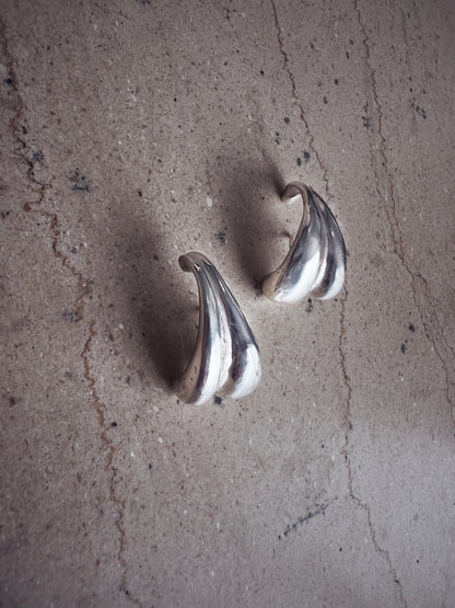 Sterling silver 925 curvy sculptural earrings suspenders , pair ear cuffs for piercing ears - KathyRossJewelry