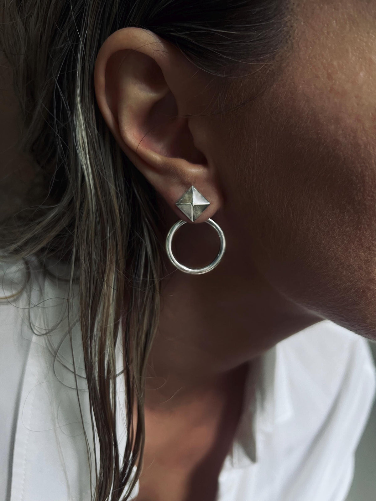 Sterling Silver 925 Pyramid Stud Earrings with Hoop Jackets - KathyRossJewelry