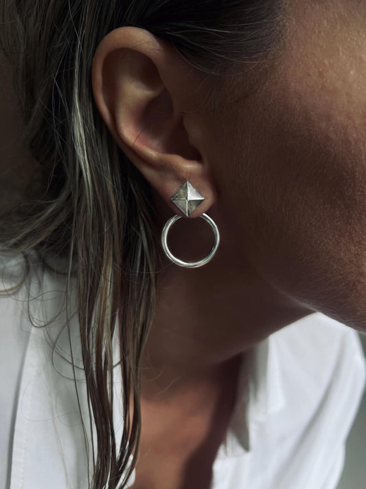 Sterling Silver 925 Pyramid Stud Earrings with Hoop Jackets - KathyRossJewelry