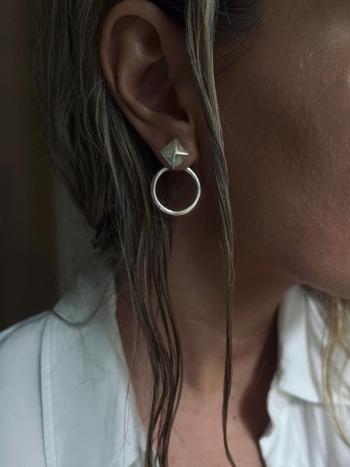 Sterling Silver 925 Pyramid Stud Earrings with Hoop Jackets - KathyRossJewelry