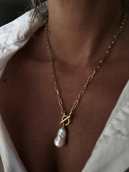 Baroque Pearl Necklace: Gold filled Sterling Silver Paperclip Chain, Toggle Clasp - KathyRossJewelry