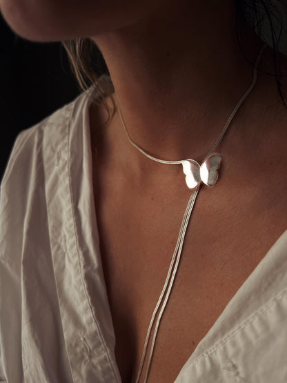 Sterling Silver Butterfly long lariat adjustable necklace - KathyRossJewelry
