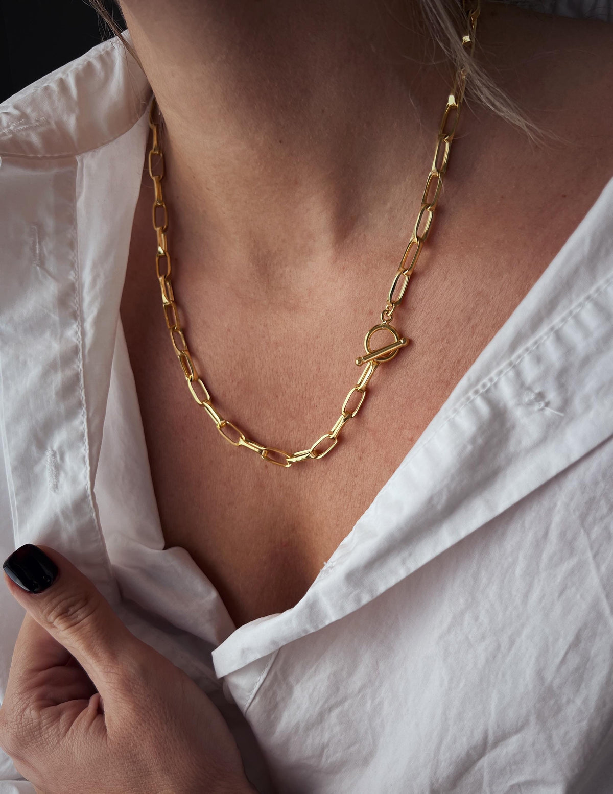 18k gold filled sterling silver paperclip chain necklace with t bar clasp - KathyRossJewelry