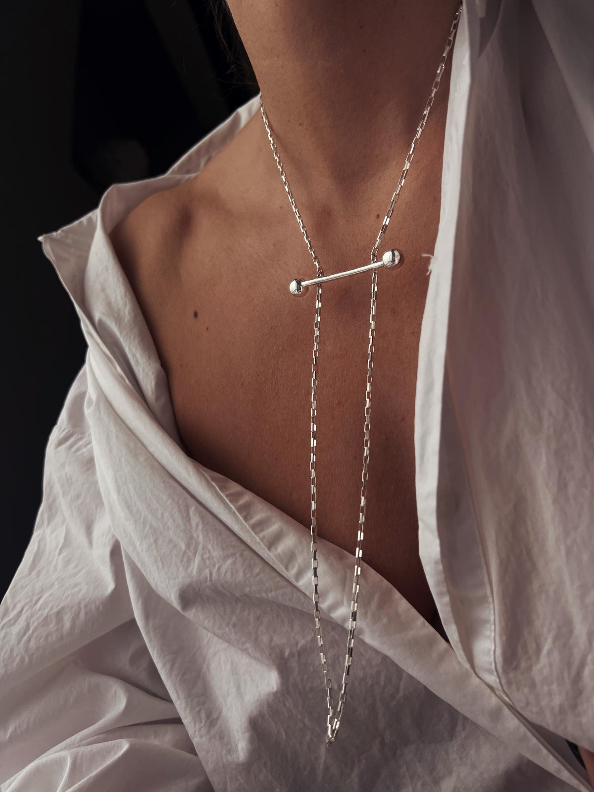Silver Lariat Necklace: Handmade Minimalist Jewelry - KathyRossJewelry