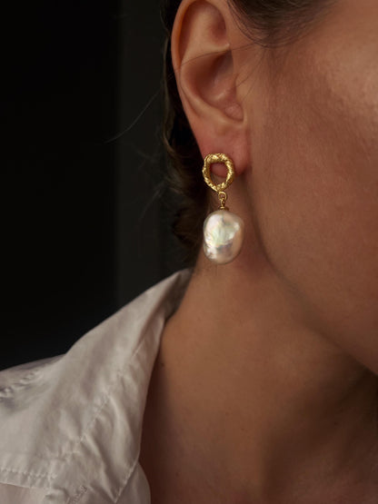 Baroque Pearl Drop Earrings: Gold Filled Sterling Silver Studs - KathyRossJewelry