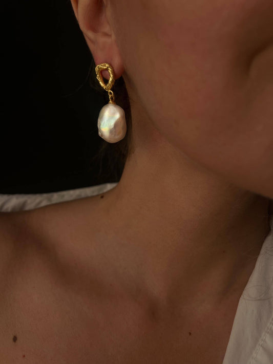Baroque Pearl Drop Earrings: Gold Filled Sterling Silver Studs - KathyRossJewelry