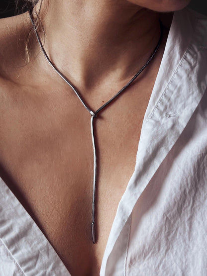 Long silver Lariat Necklace: Gold filled snake Chain - KathyRossJewelry