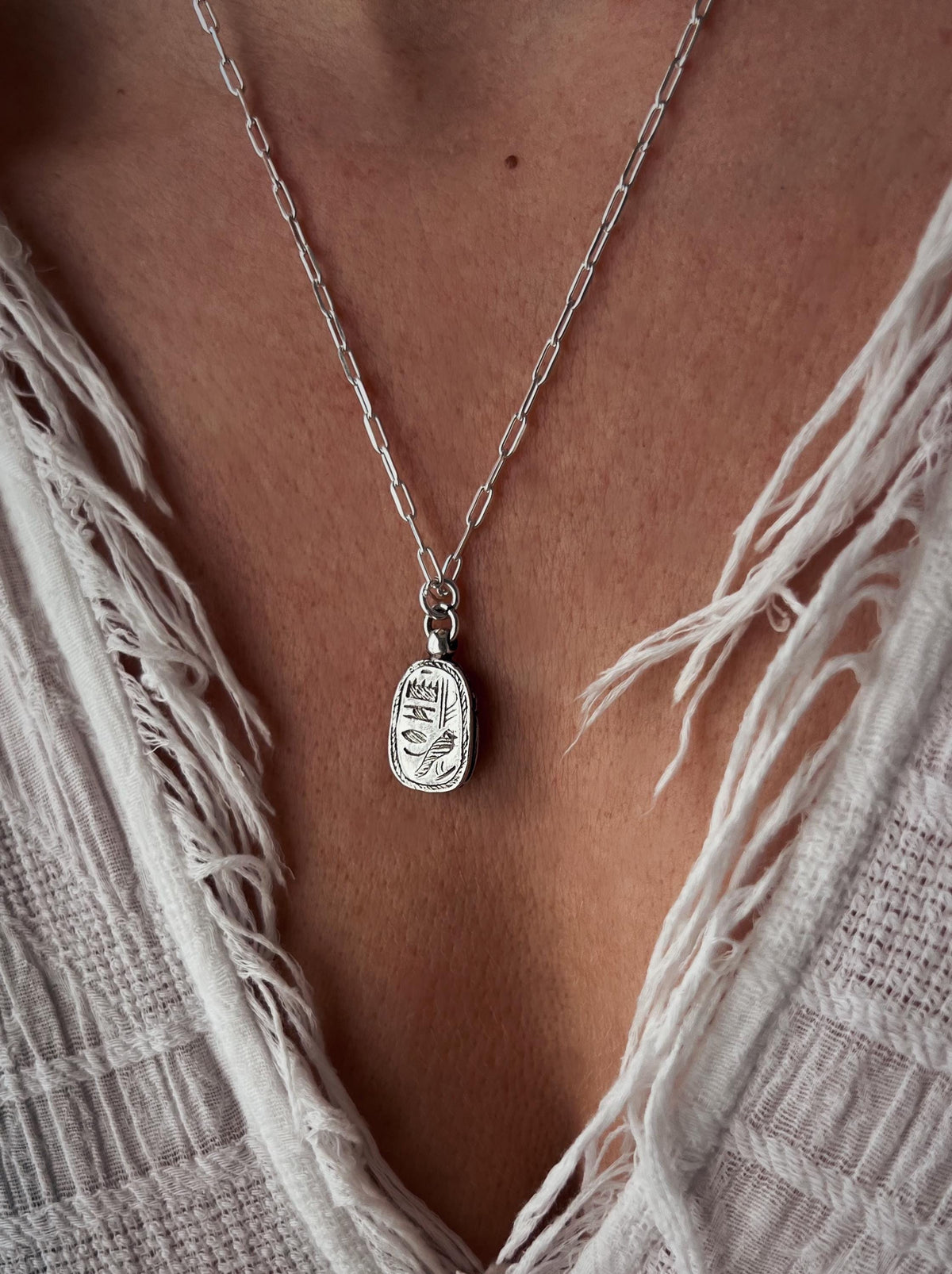 Solid sterling Silver Egyptian Scarab charm Necklace , Protection Amulet Gift - KathyRossJewelry