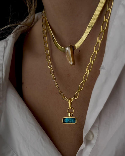 18k gold filled thick chain with rectangular charm necklace: solid sterling silver and aquamarine - KathyRossJewelry