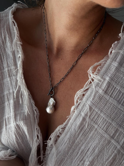 Baroque Pearl Necklace: Gold filled Sterling Silver Paperclip Chain, Toggle Clasp - KathyRossJewelry