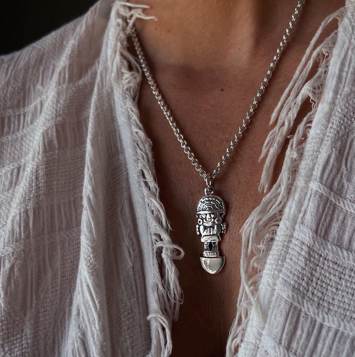 Sterling Silver Tumi Necklace: Inca Talisman Pendant - KathyRossJewelry