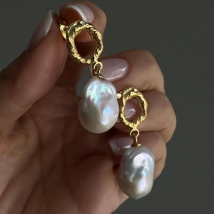 Baroque Pearl Drop Earrings: Gold Filled Sterling Silver Studs - KathyRossJewelry