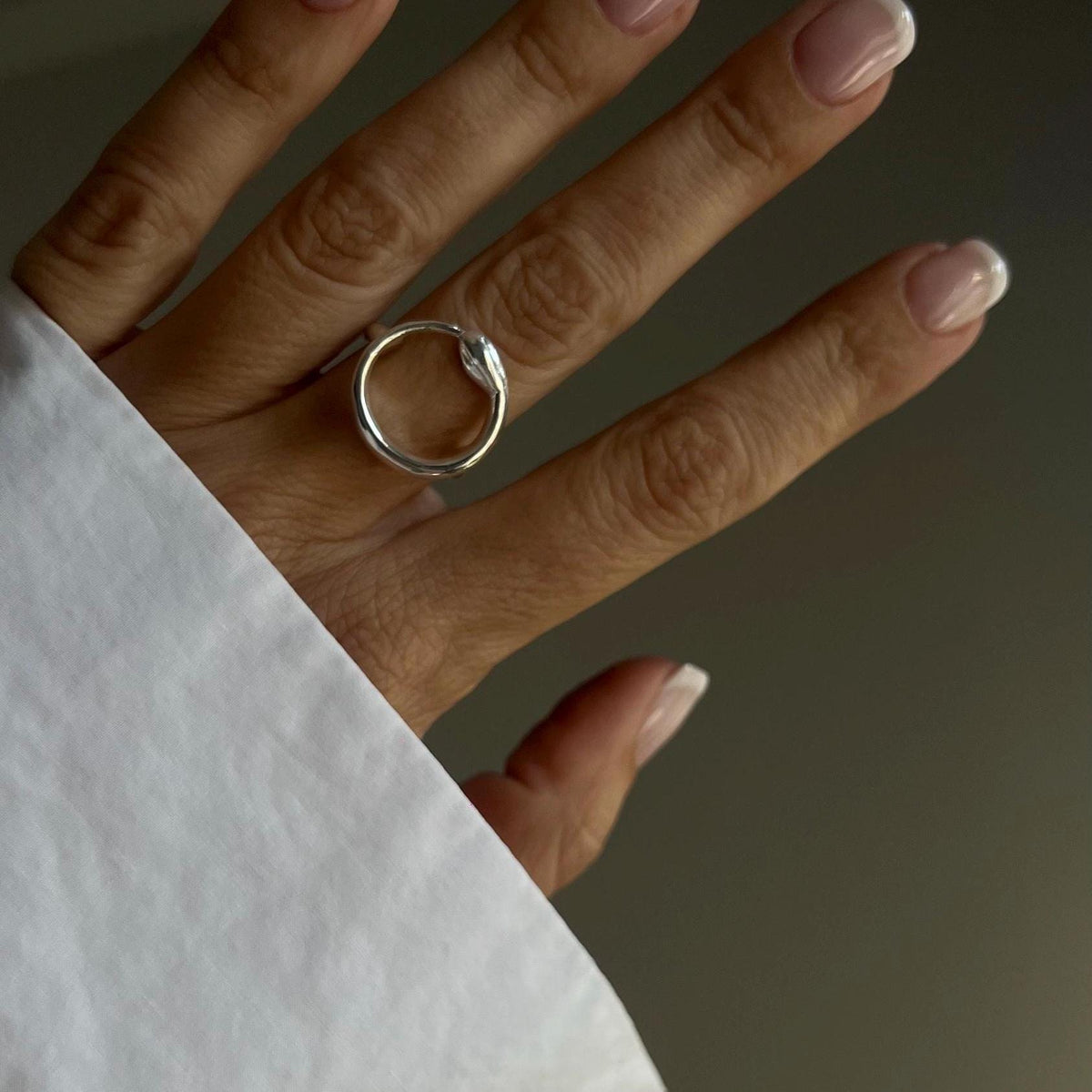 Solid sterling Silver Ouroboros Snake Ring: hollow ring - KathyRossJewelry