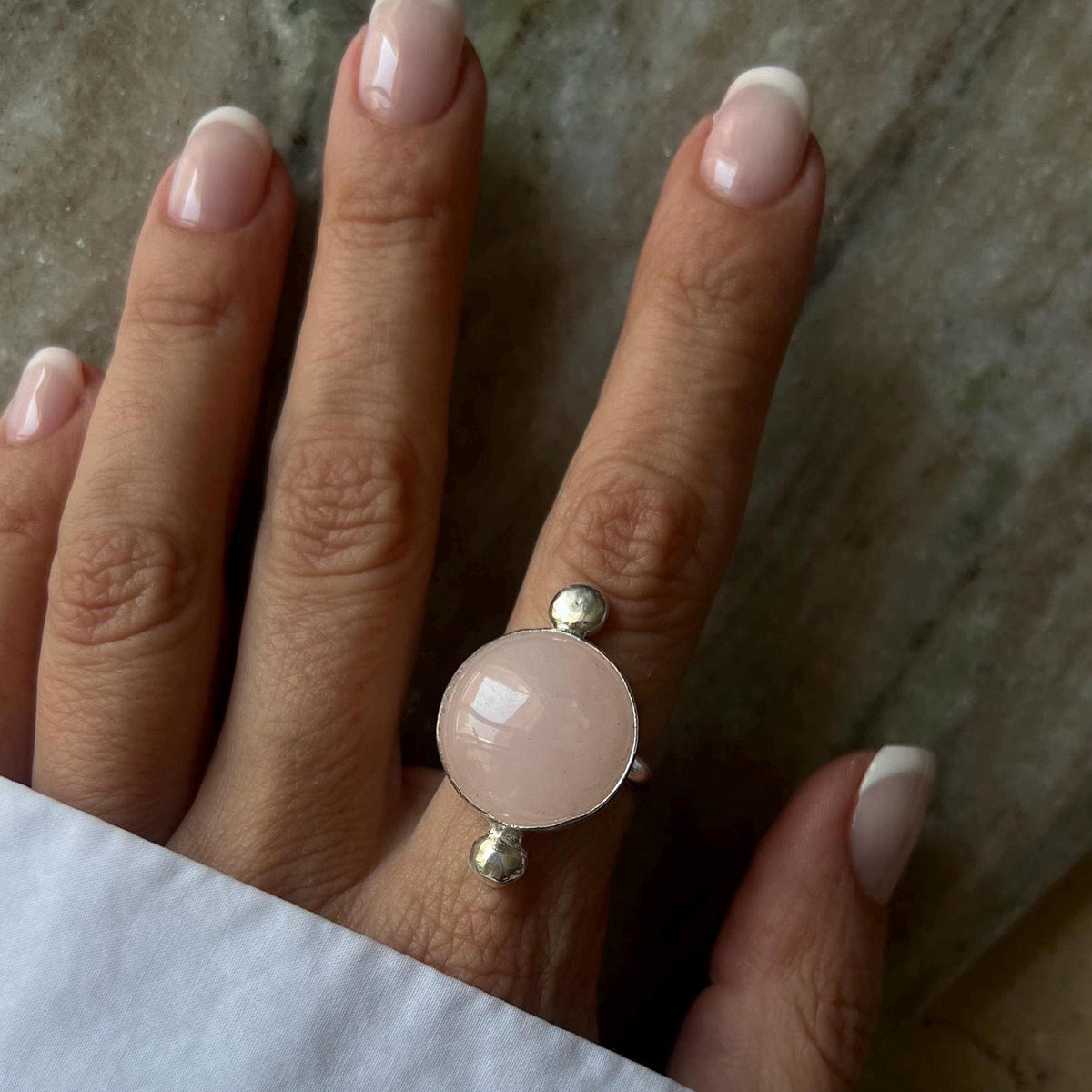 Rose Quartz sterling silver Silver Ring: Pink round crystal healing gift for her - KathyRossJewelry