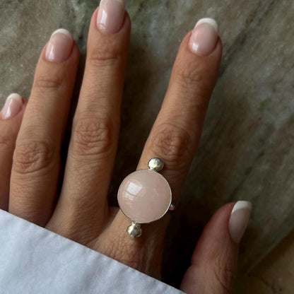 Rose Quartz sterling silver Silver Ring: Pink round crystal healing gift for her - KathyRossJewelry