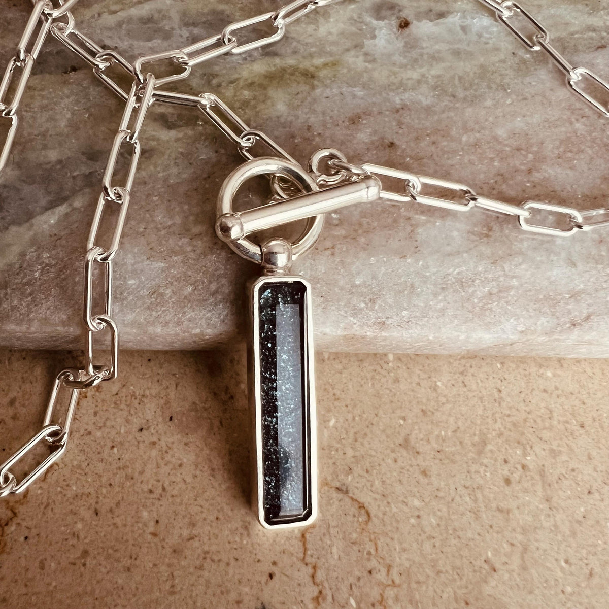 Pink tourmaline t bar chain necklace on paperclip chain - KathyRossJewelry