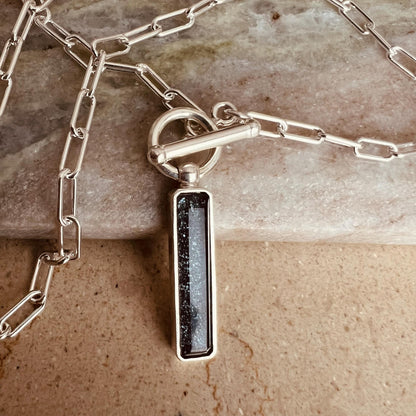 Pink tourmaline t bar chain necklace on paperclip chain - KathyRossJewelry