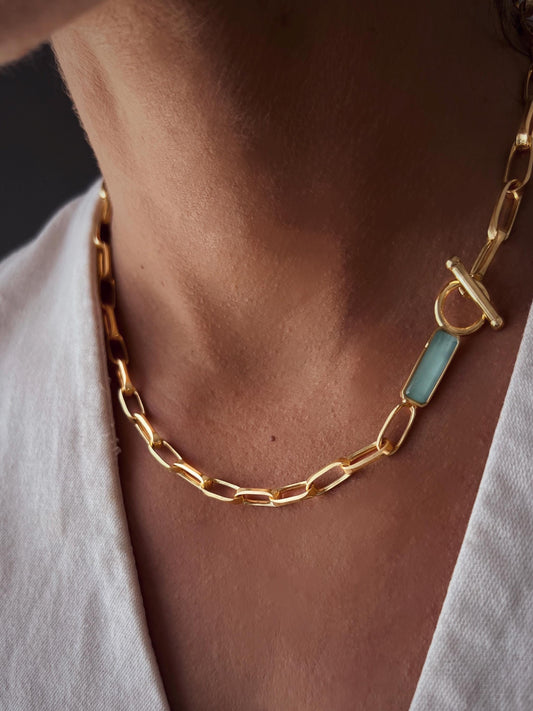 18k Gold filled Paperclip Link Chain Necklace: Gemstone solid sterling silver - KathyRossJewelry