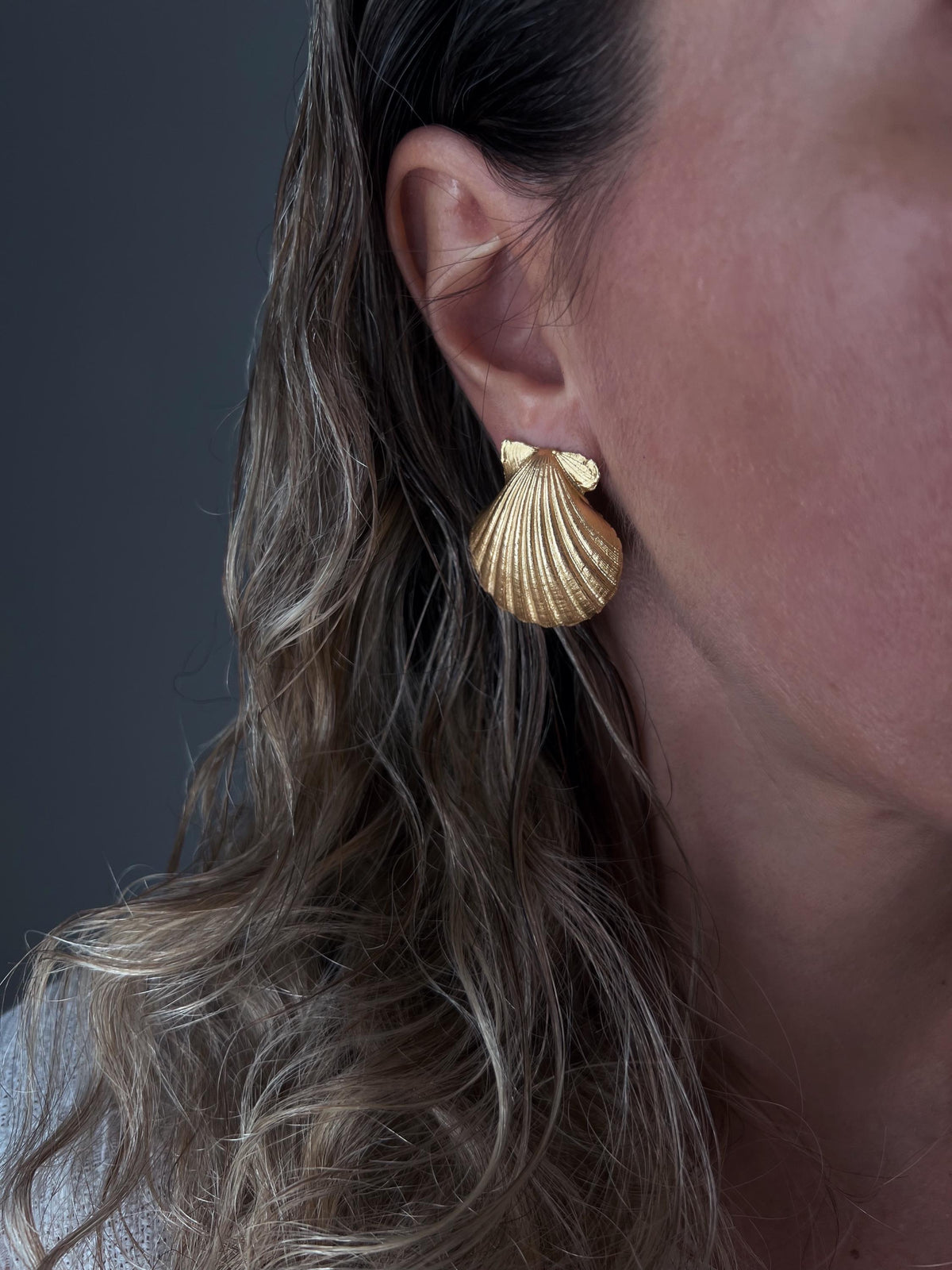 18k gold filled on Silver 925 clam Shell Earrings - KathyRossJewelry