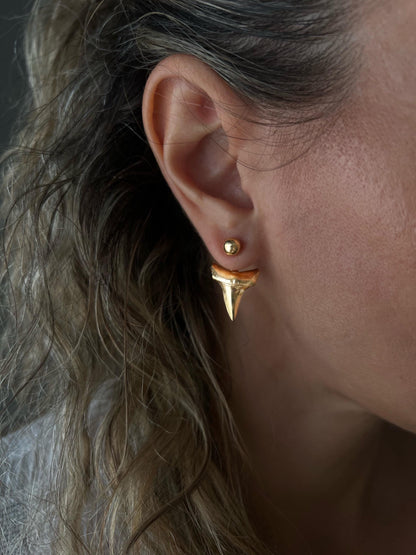 Sterling Silver Shark Tooth Ear Jacket Stud Earrings - KathyRossJewelry
