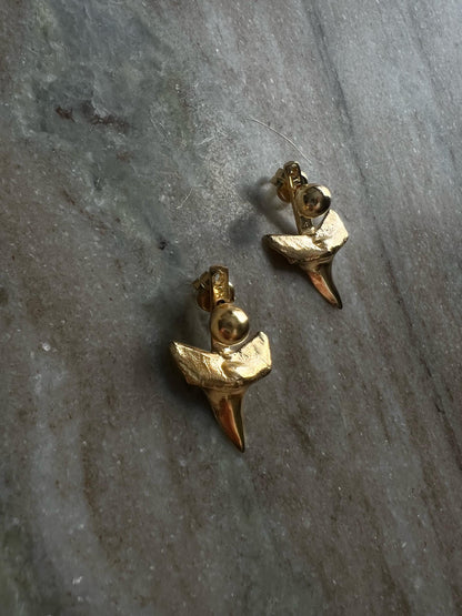 Sterling Silver Shark Tooth Ear Jacket Stud Earrings - KathyRossJewelry