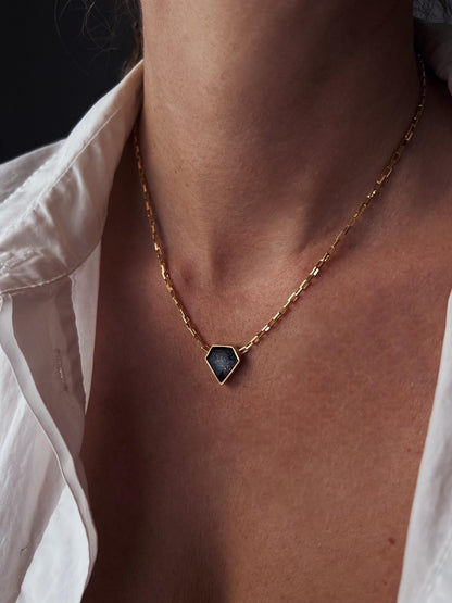 Gold filled solid silver chain necklace with Black Diamond shape gemstone - KathyRossJewelry