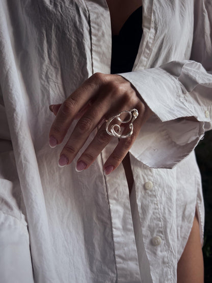 Sculptural Sterling silver and natural fine pearls ring - KathyRossJewelry