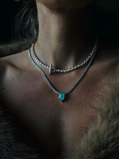 Aquamarine Pendant Necklace: Sterling Silver Herringbone Chain - KathyRossJewelry