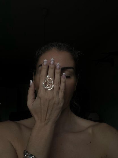 Sculptural Sterling silver and natural fine pearls ring - KathyRossJewelry