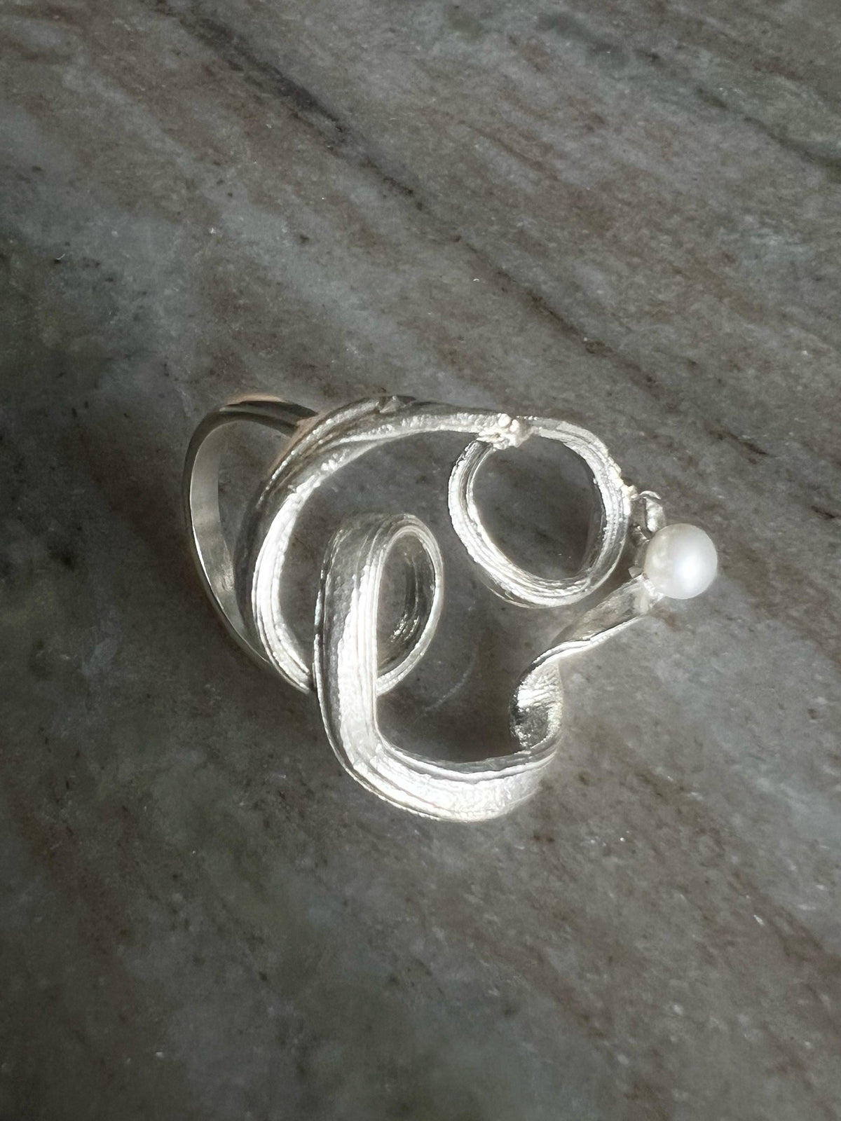 Sculptural Sterling silver and natural fine pearls ring - KathyRossJewelry