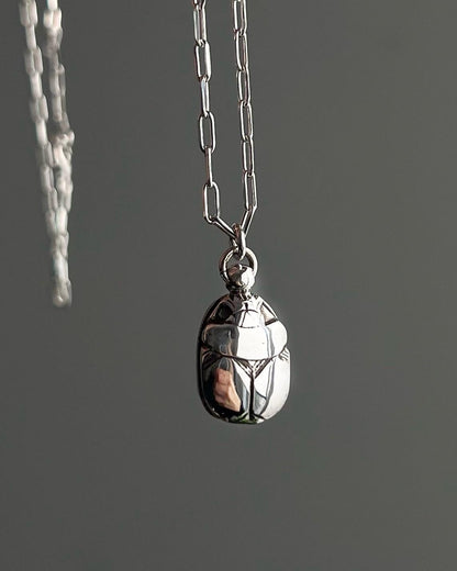 Solid sterling Silver Egyptian Scarab charm Necklace , Protection Amulet Gift - KathyRossJewelry
