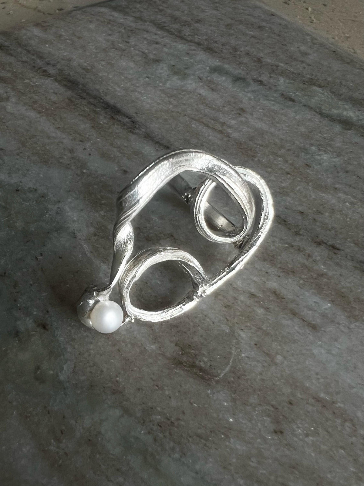 Sculptural Sterling silver and natural fine pearls ring - KathyRossJewelry