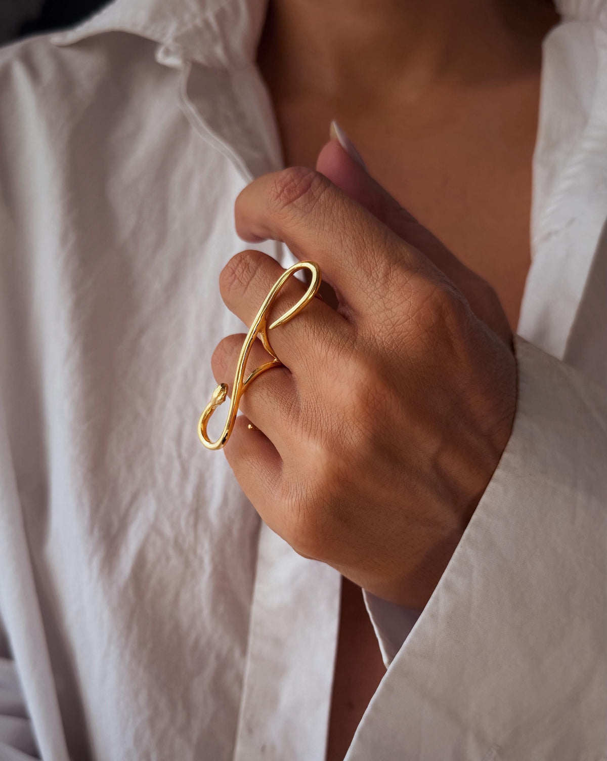 Two fingers silver 925 snake bold statement ring - KathyRossJewelry