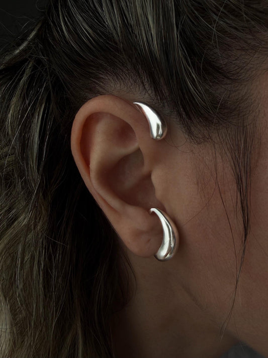 Silver Ear Cuff: curvy earring for no Piercing ears - KathyRossJewelry