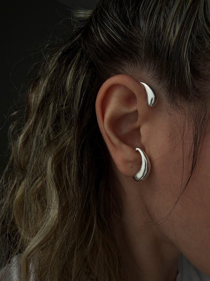 Silver Ear Cuff: curvy earring for no Piercing ears - KathyRossJewelry