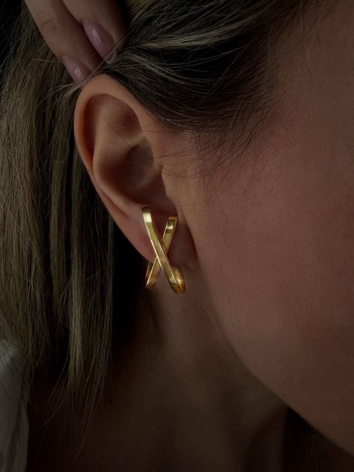 18k gold filled on Sterling Silver 925 Geometric Earrings – Minimalist X Design ear cuff - KathyRossJewelry