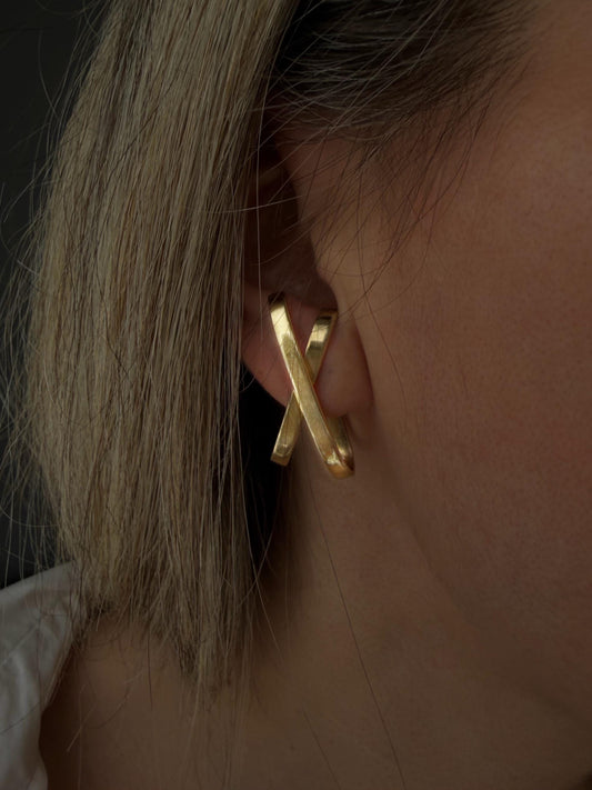 18k gold filled on Sterling Silver 925 Geometric Earrings – Minimalist X Design ear cuff - KathyRossJewelry