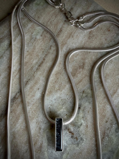Silver Multi-Chain Necklace: Bar Pendant, Snake Chain, Precious gemstone - KathyRossJewelry